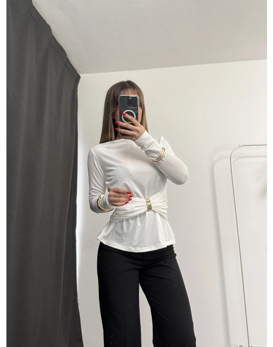 Sandra Toka Detay Bluz - Beyaz