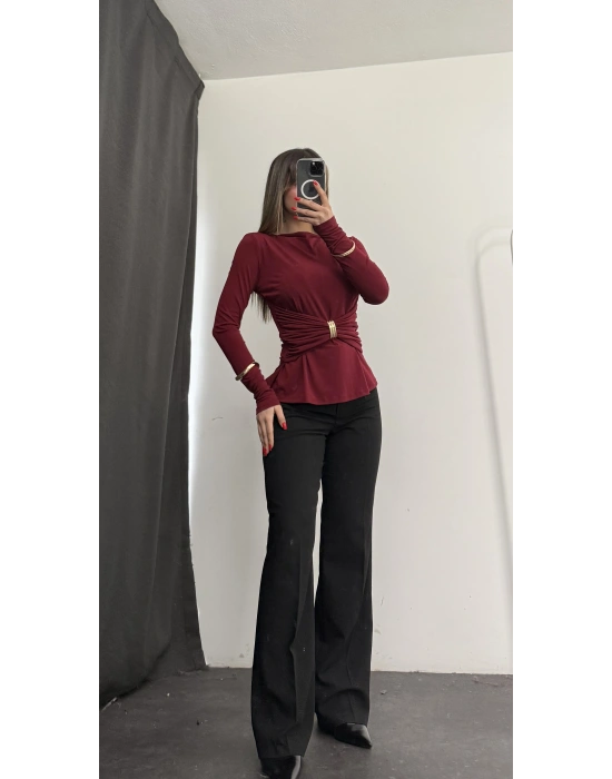 Sandra Toka Detay Bluz - Bordo