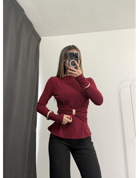Sandra Toka Detay Bluz - Bordo
