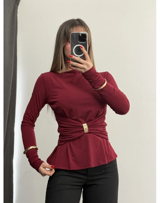 Sandra Toka Detay Bluz - Bordo