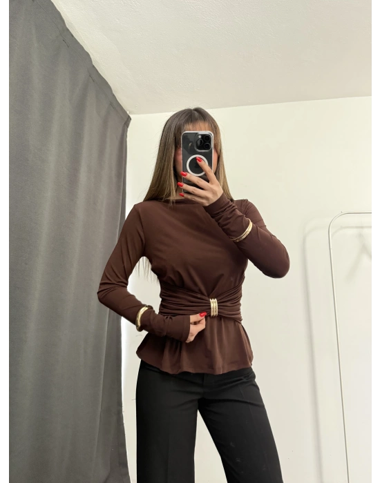 Sandra Toka Detay Bluz - Kahve