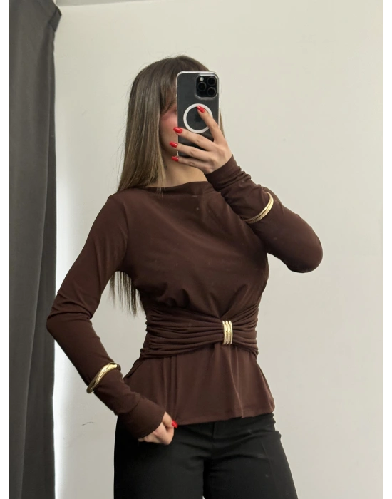 Sandra Toka Detay Bluz - Kahve