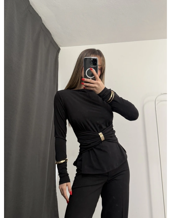 Sandra Toka Detay Bluz - Siyah