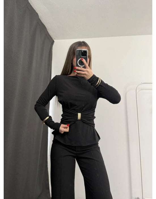 Sandra Toka Detay Bluz - Siyah