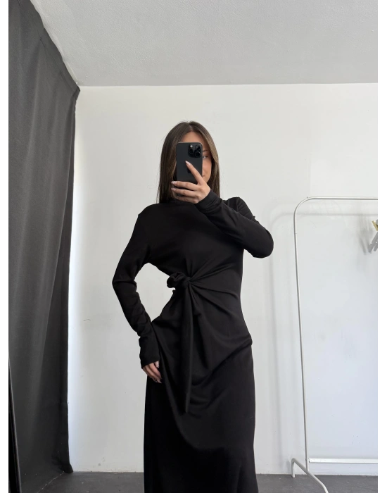 Sanja Bağlamalı Elbise - Siyah