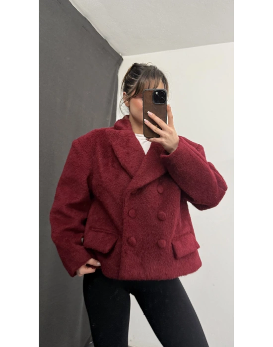 Sasha Kısa Kaşe Kaban - Bordo