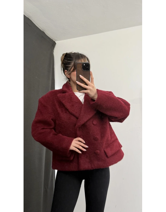 Sasha Kısa Kaşe Kaban - Bordo