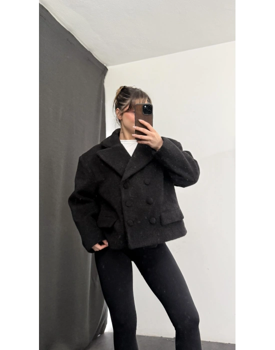 Sasha Kısa Kaşe Kaban - Siyah