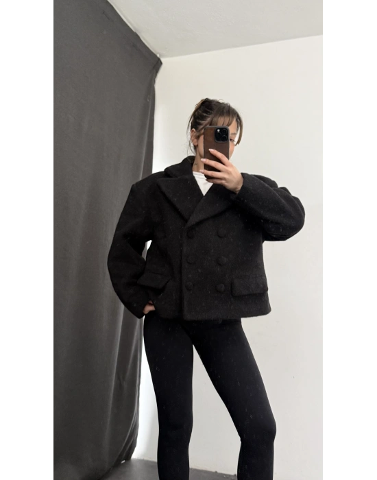 Sasha Kısa Kaşe Kaban - Siyah