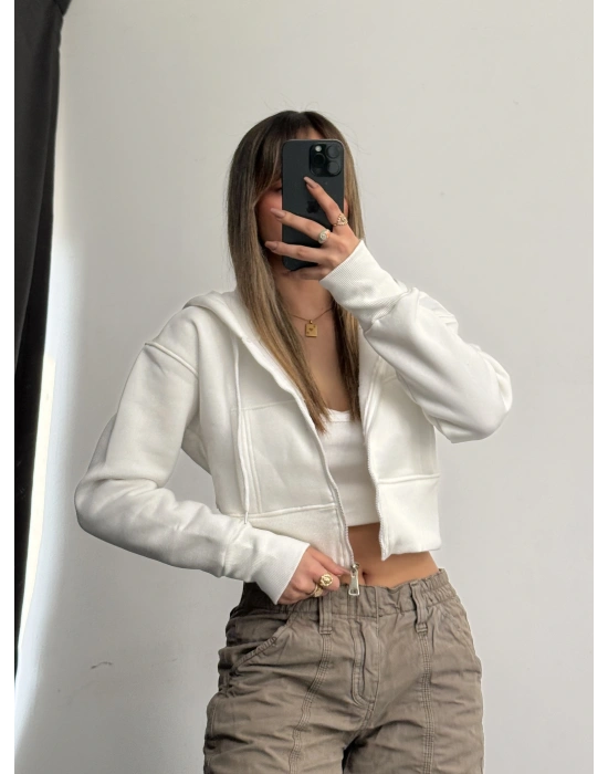 Sera Basic Şardonlu Hırka - Beyaz