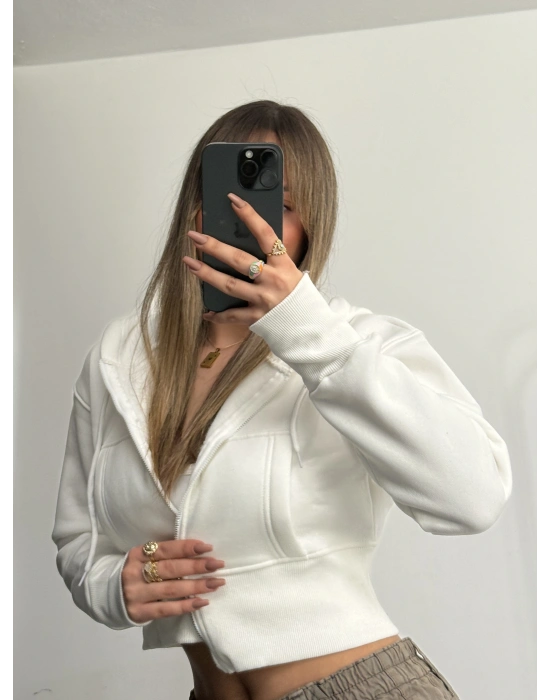 Sera Basic Şardonlu Hırka - Beyaz