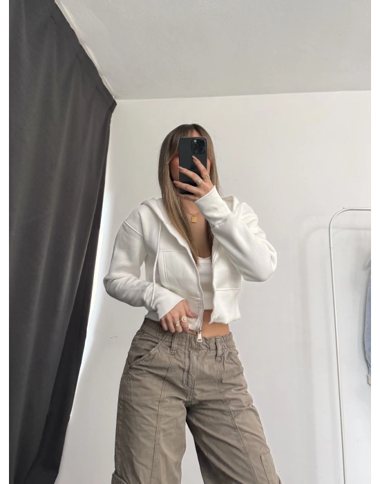 Sera Basic Şardonlu Hırka - Beyaz