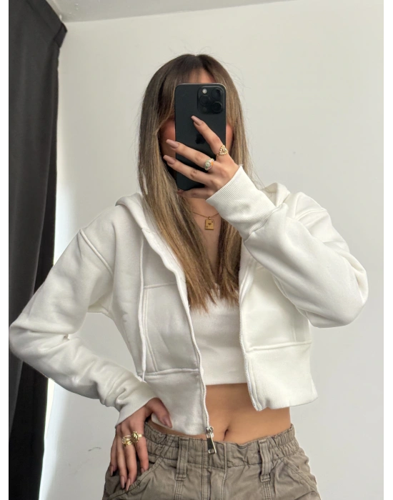 Sera Basic Şardonlu Hırka - Beyaz