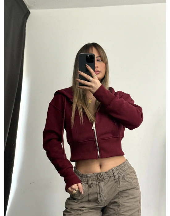 Sera Basic Şardonlu Hırka - Bordo