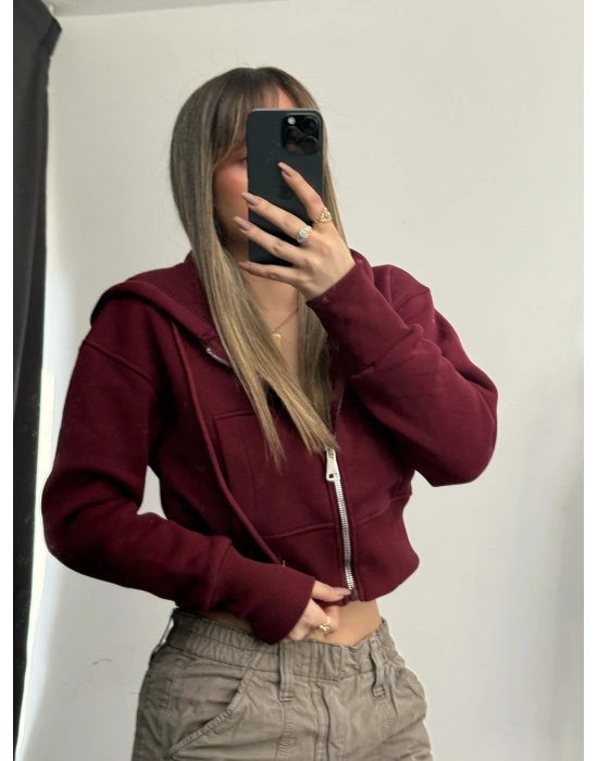 Sera Basic Şardonlu Hırka - Bordo