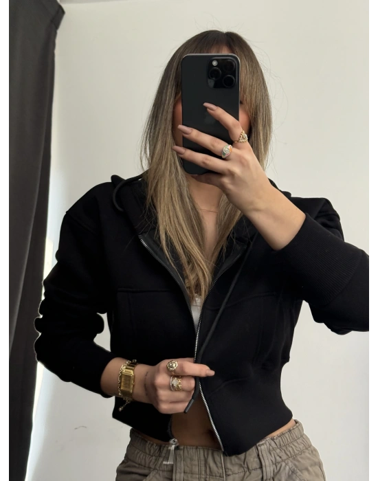 Sera Basic Şardonlu Hırka - Siyah