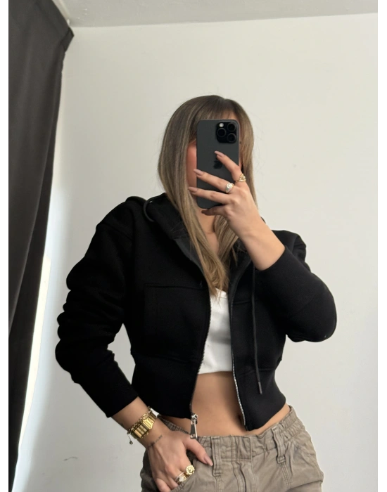 Sera Basic Şardonlu Hırka - Siyah