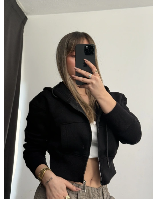 Sera Basic Şardonlu Hırka - Siyah