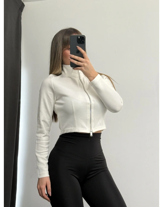 Shan Fermuarlı Hırka - Beyaz