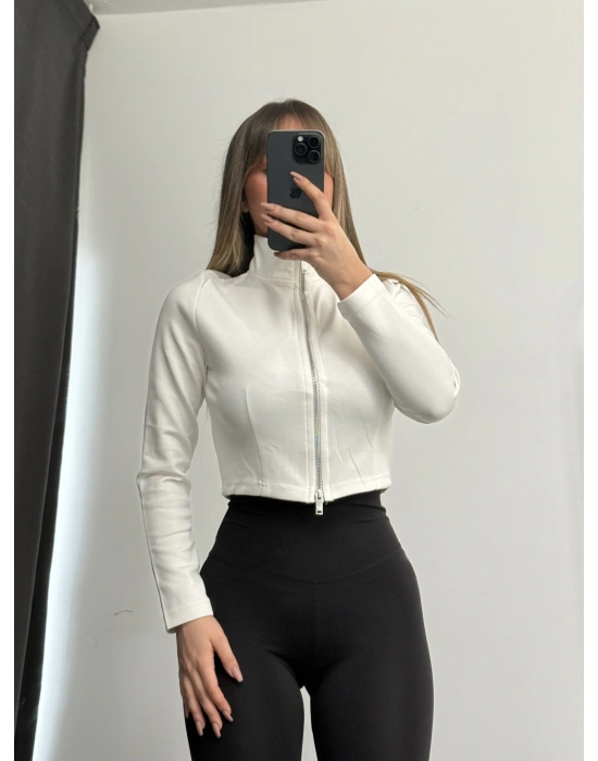 Shan Fermuarlı Hırka - Beyaz