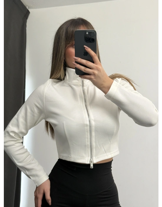 Shan Fermuarlı Hırka - Beyaz