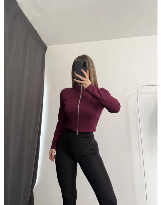 Shan Fermuarlı Hırka - Bordo