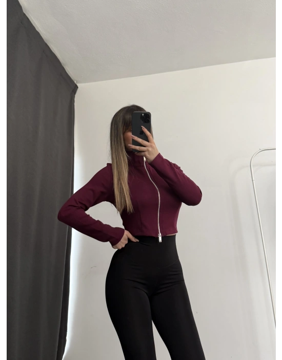 Shan Fermuarlı Hırka - Bordo