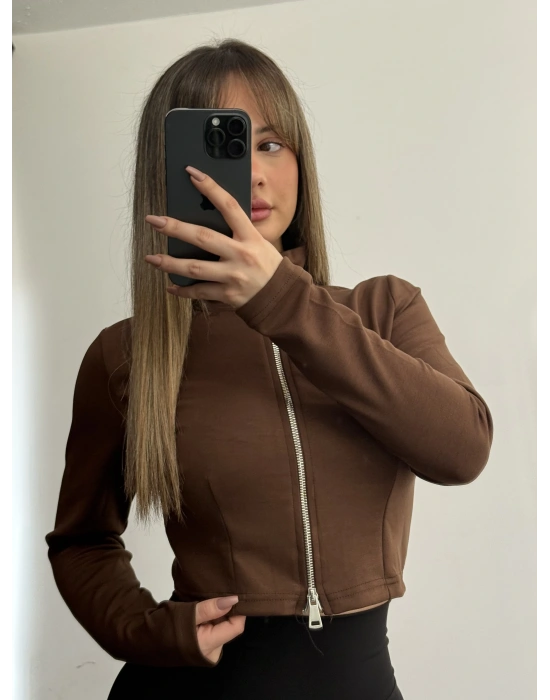 Shan Fermuarlı Hırka - Kahve