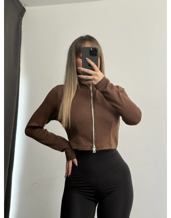 Shan Fermuarlı Hırka - Kahve