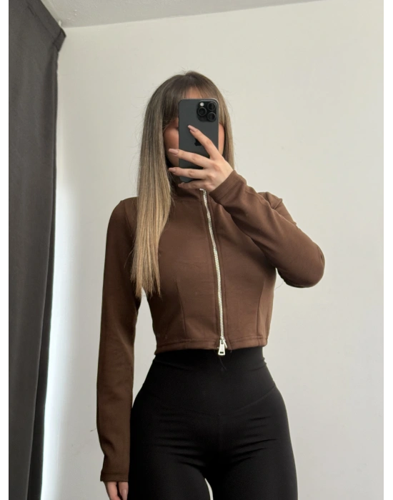 Shan Fermuarlı Hırka - Kahve