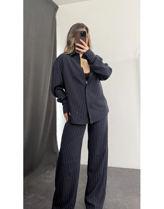 Shay Maskülen Çizgili Takım - Lacivert