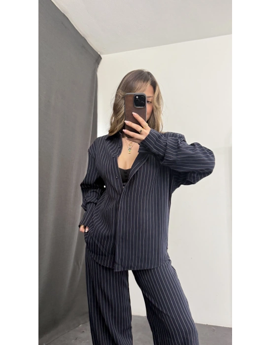 Shay Maskülen Çizgili Takım - Lacivert