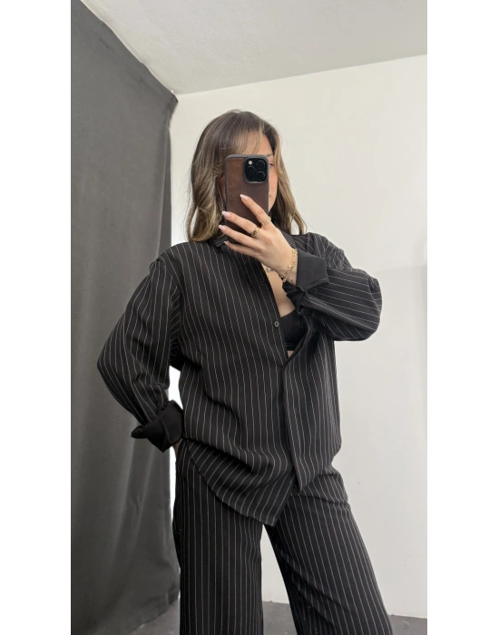 Shay Maskülen Çizgili Takım - Siyah