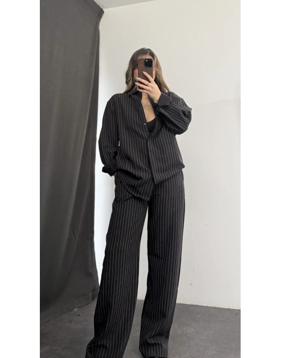 Shay Maskülen Çizgili Takım - Siyah