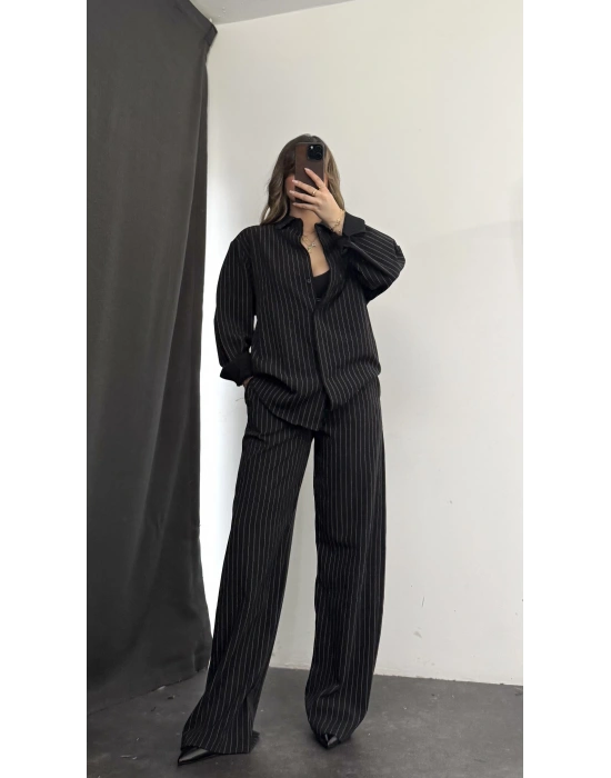 Shay Maskülen Çizgili Takım - Siyah