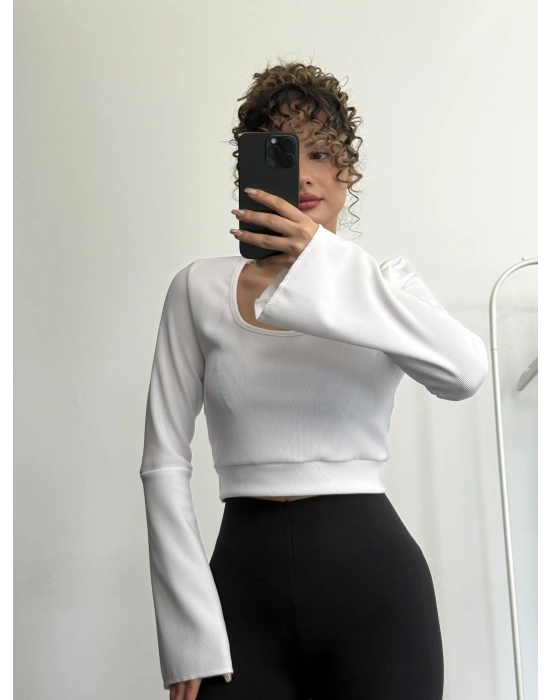 Shy İspanyol Kol Crop - Beyaz