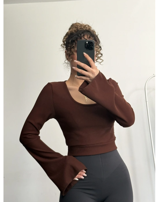 Shy İspanyol Kol Crop - Kahve