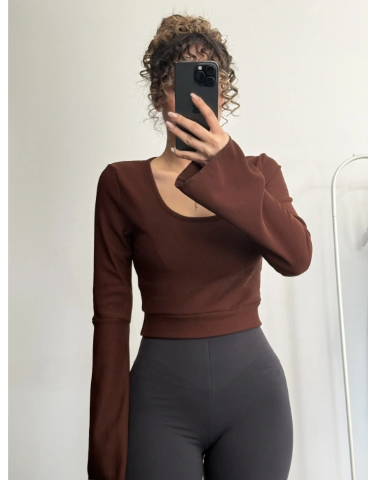 Shy İspanyol Kol Crop - Kahve