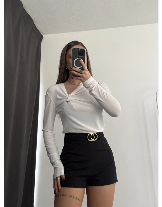 Sienna Toka Detay Bluz - Beyaz