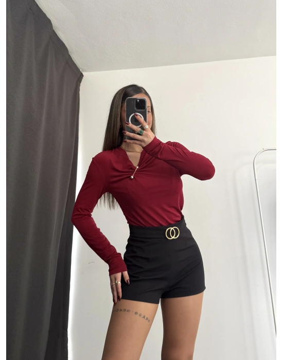 Sienna Toka Detay Bluz - Bordo