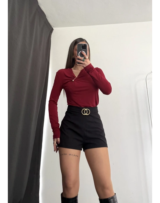 Sienna Toka Detay Bluz - Bordo