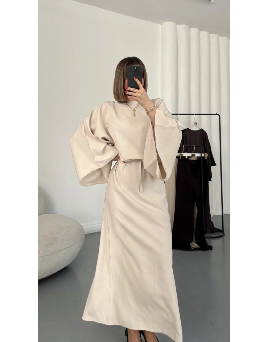 Sila Yarasa Kol Elbise - Bej