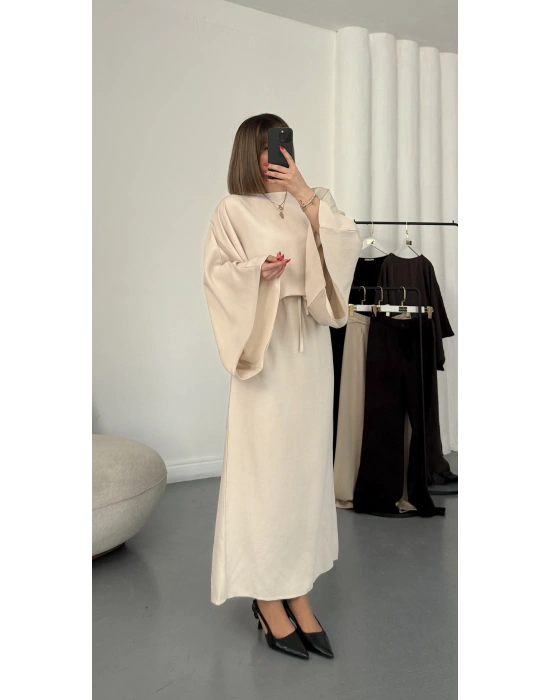 Sila Yarasa Kol Elbise - Bej