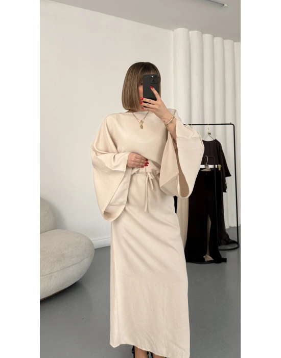 Sila Yarasa Kol Elbise - Bej