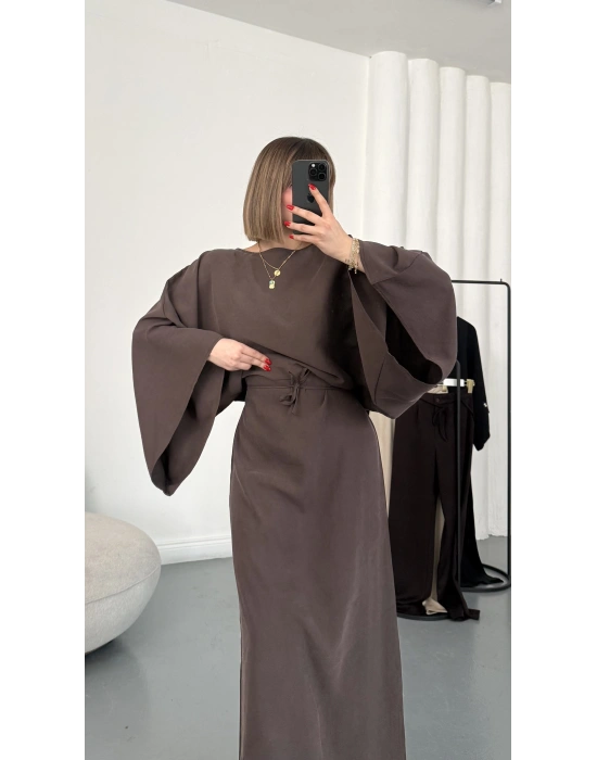 Sila Yarasa Kol Elbise - Kahve