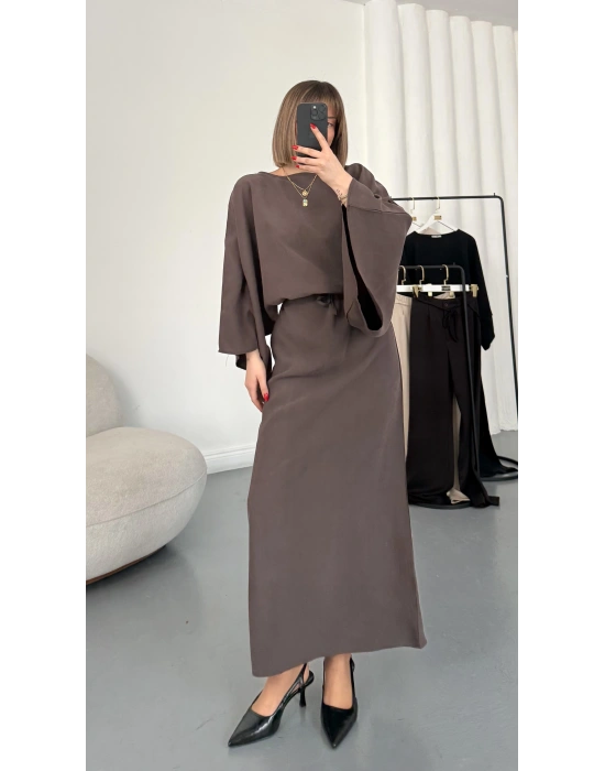 Sila Yarasa Kol Elbise - Kahve