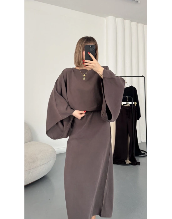 Sila Yarasa Kol Elbise - Kahve