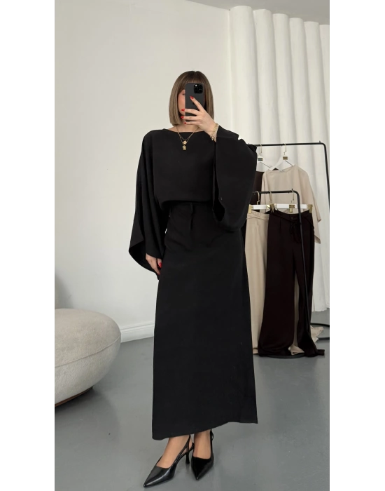 Sila Yarasa Kol Elbise - Siyah