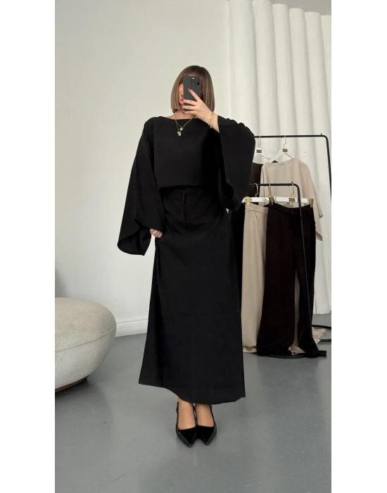 Sila Yarasa Kol Elbise - Siyah