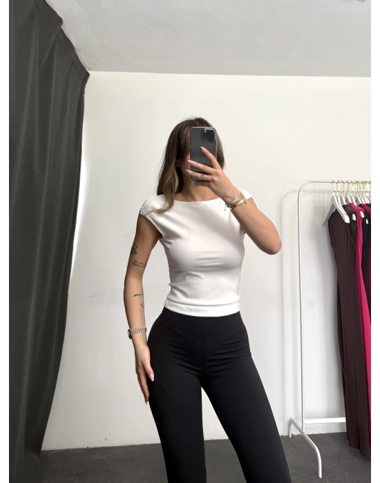 Sırt Dekolte Crop - Beyaz